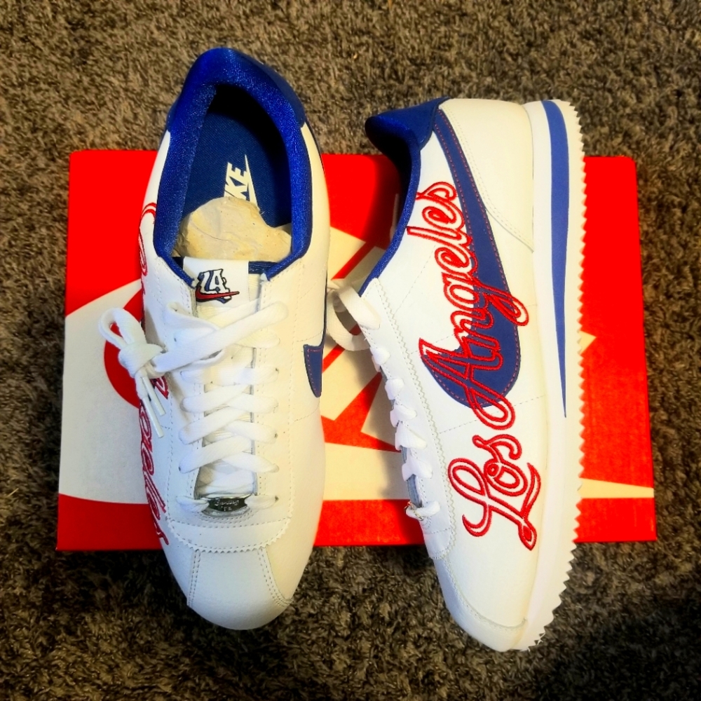 Nike Cortez Basic Leather Los Angeles Dodgers White DA4402-100 Men's Size 10